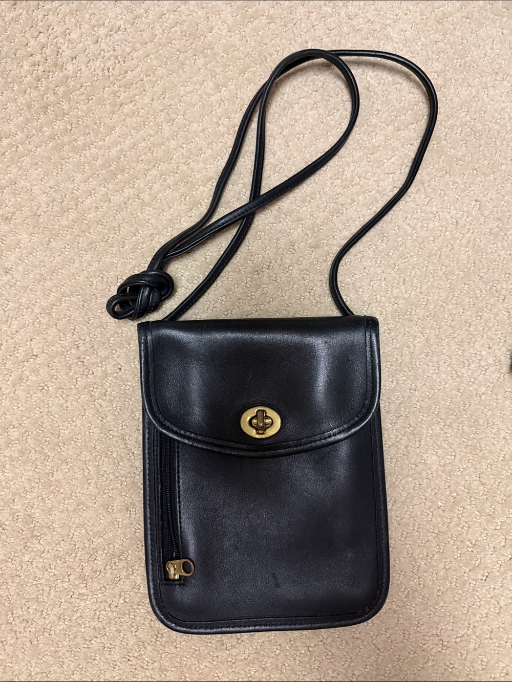 Coach Black Leather Crossbody with Gold Turn-Lock